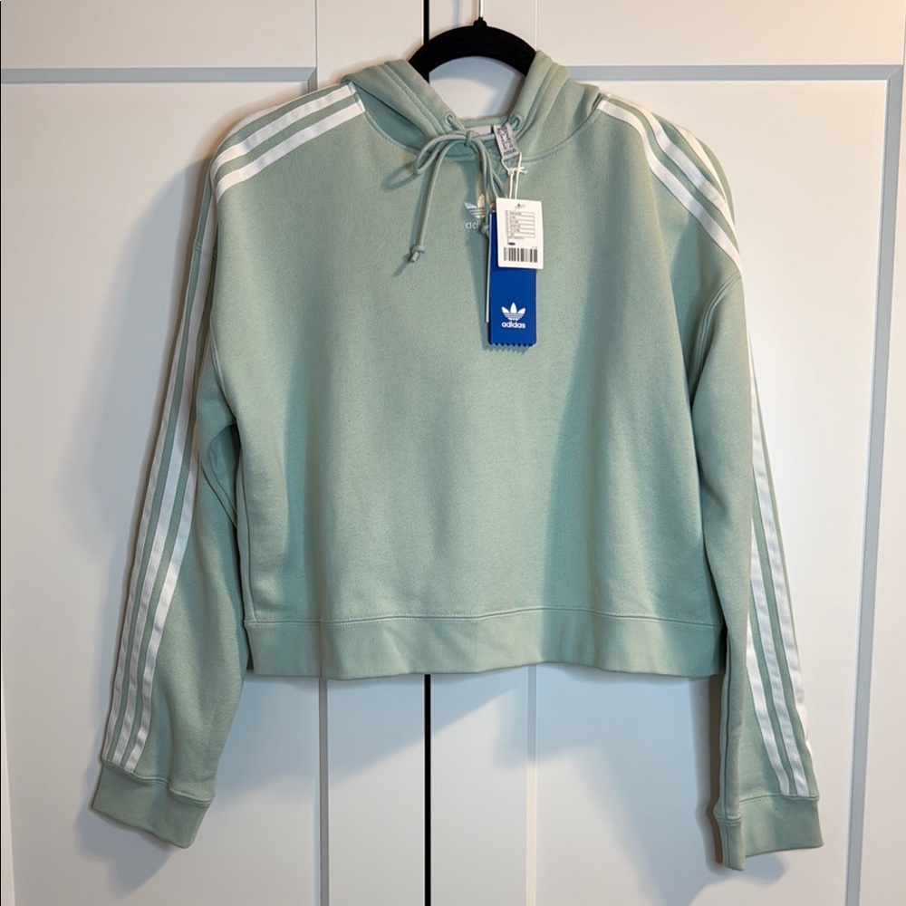 Adidas Mint Green Hoodie with White Stripes